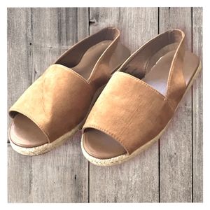 Lane Bryant Sling Back Flats Peep Toe Espadrilles 9 W Tan Vegan Leather Sandals
